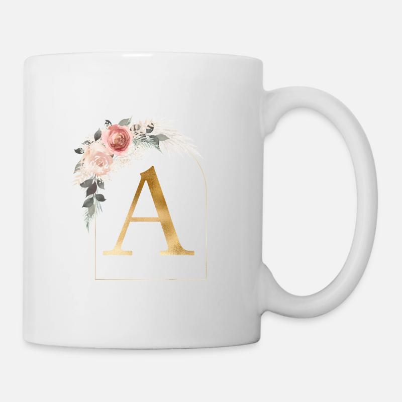 Personalisierbar Monogramm A Blumen Bogen - Tasse - Weiß