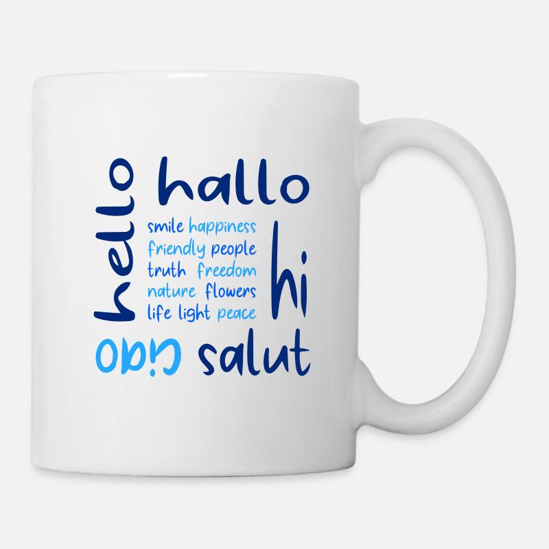 Amical Hello Hello Ciao Salut | Beaucoup de couleurs! - Mug blanc - blanc