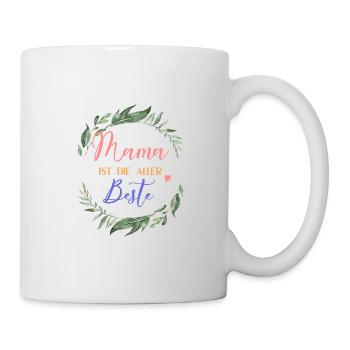 Mama ist die Beste! Floral, personalisierbar - Tasse - Weiß - Rechts