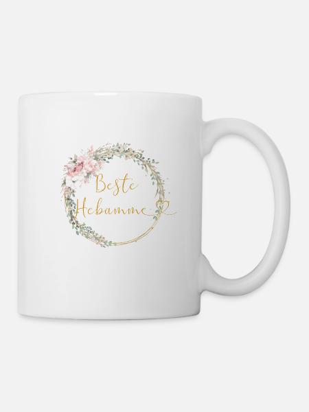 BESTE HEBAMME ! Blumenbouquet, personalisierbar - Tasse - Weiß