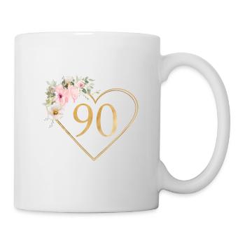 Zahl 90, Herz-Blumen-Design, personalisierbar - Tasse - Weiß - Rechts