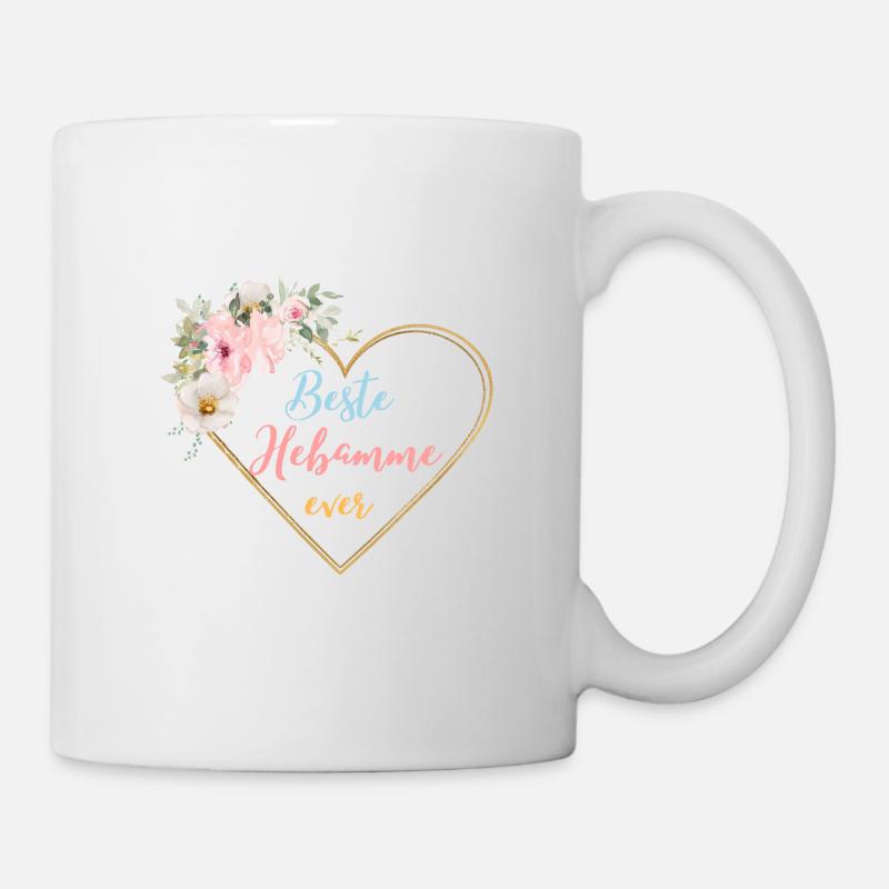 Beste Hebamme ever! Herz-Blumen - Tasse - Weiß