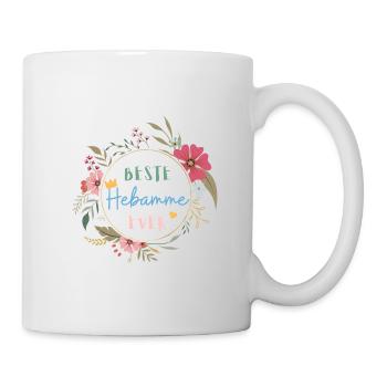 Beste Hebamme ever! Niedlicher Blumenkranz - Tasse - Weiß - Rechts