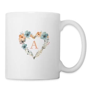 A Monogramm Herz Blumen Kranz - Tasse - Weiß - Rechts