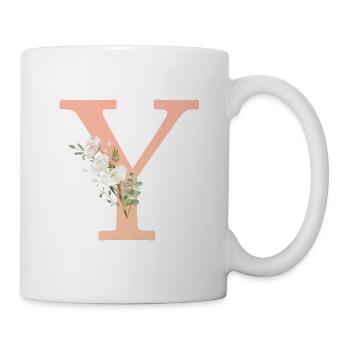 Y Monogramm, minimal, pastel, Blumen - Tasse - Weiß - Rechts