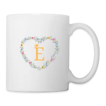 E, Monogram, Heart Flower Crown - Mug - white - Right