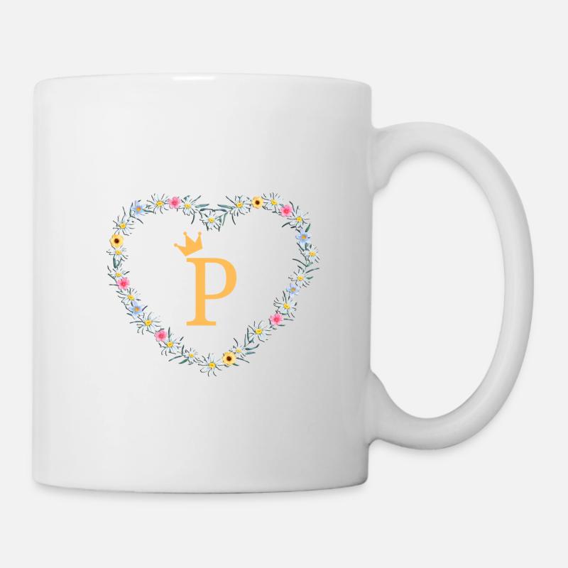 P, Monogram, Heart Design - Mug - white