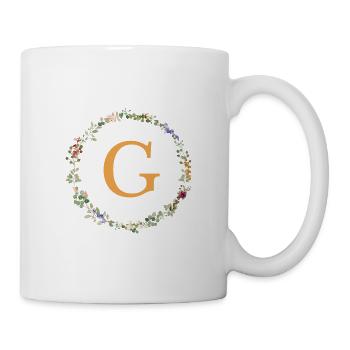 G Monogramm, Blumenkranz-Wildblumen - Tasse - Weiß - Rechts