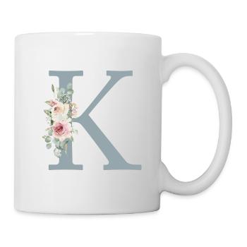 K| Monogramme | Eucalyptus Pastel Fleur Bleu - Mug blanc - blanc - Droite