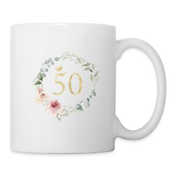 Numéro 50, Couronne de fleurs, personnalisable - Mug blanc - blanc - Droite
