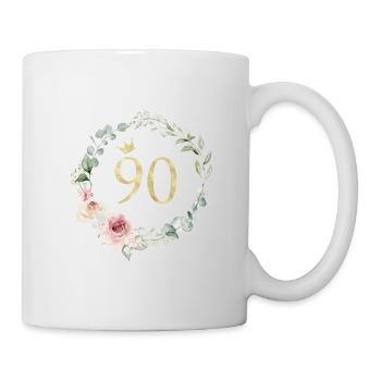 Zahl 90, Blumenkranz-Krone, personalisierbar - Tasse - Weiß - Rechts
