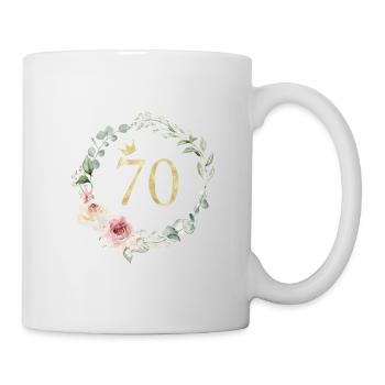 Zahl 70, Blumenkranz-Krone, personalisierbar - Tasse - Weiß - Rechts