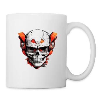 Crâne de bande dessinée avec pièces mécaniques rouges - Mug blanc - blanc - Droite