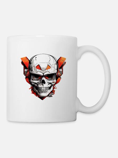 Comic Skull with Red Mechanical Parts - Mug - white