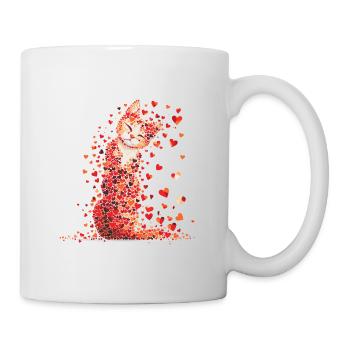 Katze Liebe Valentinstag Katze mit roten Herzen - Tasse - Weiß - Rechts