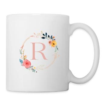 R Monogramm Floral, Blumenkranz, personalisierbar - Tasse - Weiß - Rechts