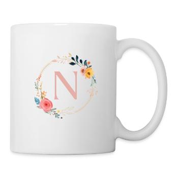 N Monogram Floral, Floral Wreath, Personalizable - Mug - white - Right