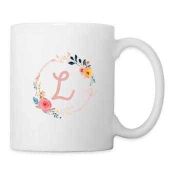L Monogram Floral, Floral Wreath, Personalizable - Mug - white - Right