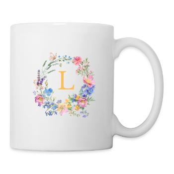 L Monogram Floral, Floral Wreath, Personalizable - Mug - white - Right