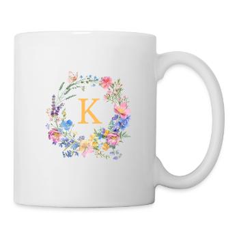 K Monogram Floral, Floral Wreath, Personalizable - Mug - white - Right