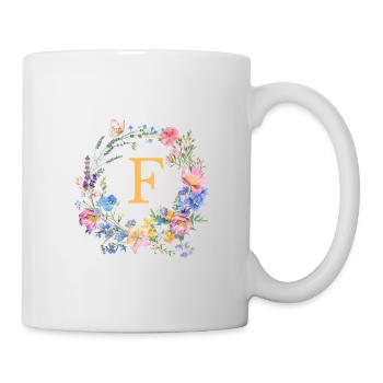 F Monogram Floral, Floral Wreath, Personalizable - Mug - white - Right