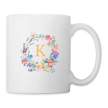 K Monogram Floral, Floral Wreath, Personalizable - Mug - white - Right