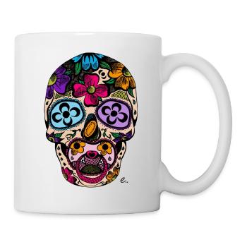 Tête de mort mexicaine couleur - Mug blanc - blanc - Droite