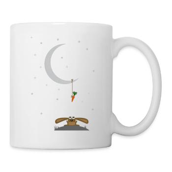 rabbit stares at a carrot on the moon - Mug - white - Right