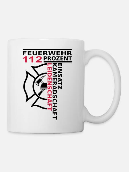 T-Shirt 112% mit Name auf linkem Ärmel - Tasse - Weiß