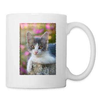 chaton gris-blanc mignon - Mug blanc - blanc - Droite