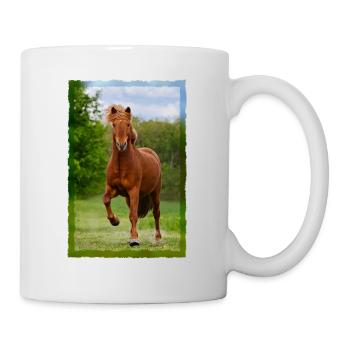 Icelandic horse running in tölt over meadow horse photo - Mug - white - Right