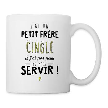 J'ai un petit frere cinglé et je peux m'en servir - Mug blanc - blanc - Droite