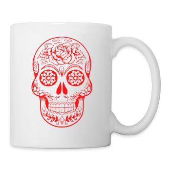 red skull, decorated with flowers - Mug - white - Right
