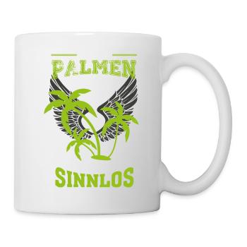 Urlaub Palmen Strand Meer Leben sinnlos - Geschenk - Tasse - Weiß - Rechts