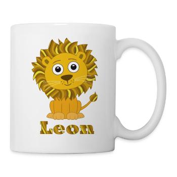 Leon Löwe lustige Raubkatze mit Name - Tasse - Weiß - Rechts