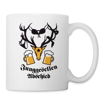 Hirsch mit Beute JGA Bier Bierkrüge zum Anstossen - Tasse - Weiß - Rechts