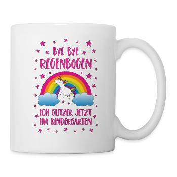 Einhorn Bye Bye Regenbogen Kindergarten Glitzer - Tasse - Weiß - Rechts