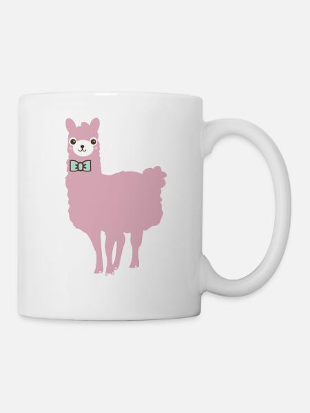 Lama pink mit Fliege - Tasse - Weiß
