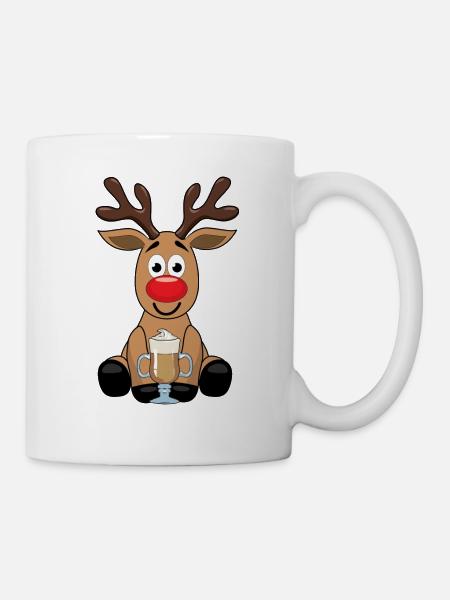 Rudolf Rentier mit heißer Schokolade - Tasse - Weiß