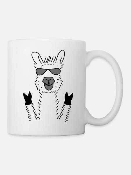 Celebratory alpaca with sunglasses, gift idea - Mug - white
