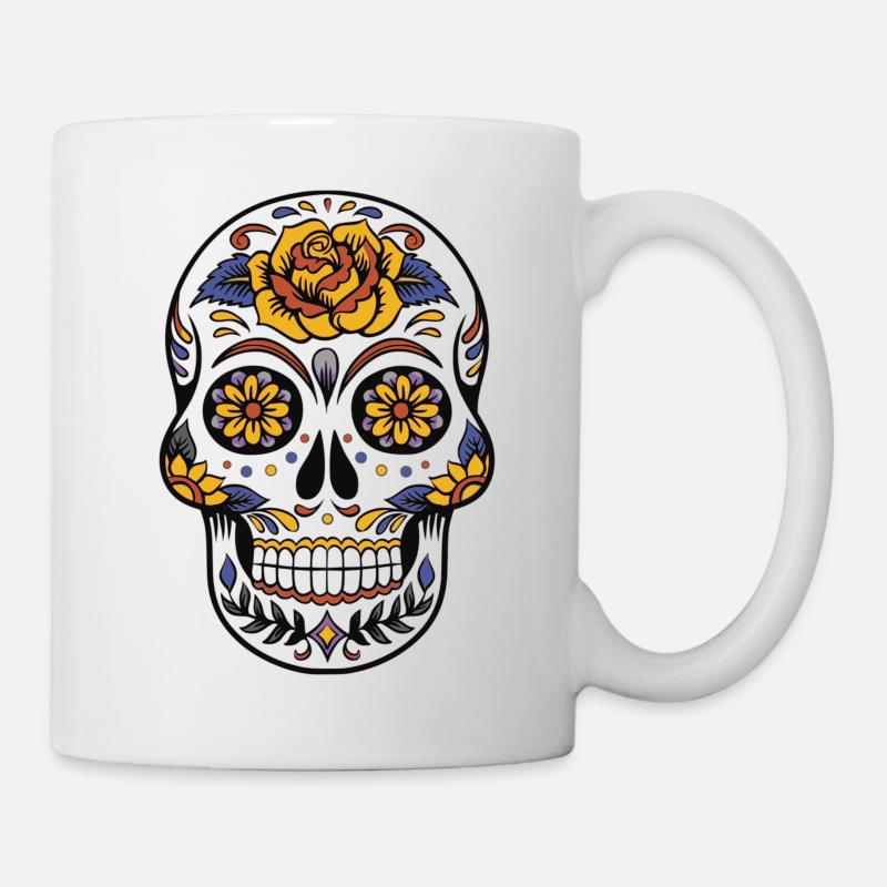 Las Calavera - Sugar Skull - Crâne de fleur - Mug blanc - blanc