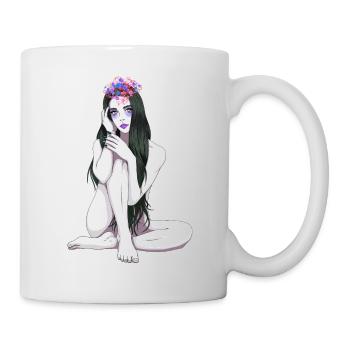 Hübsche nackte Frau Blumen Frühling Natur Mädchen - Tasse - Weiß - Rechts