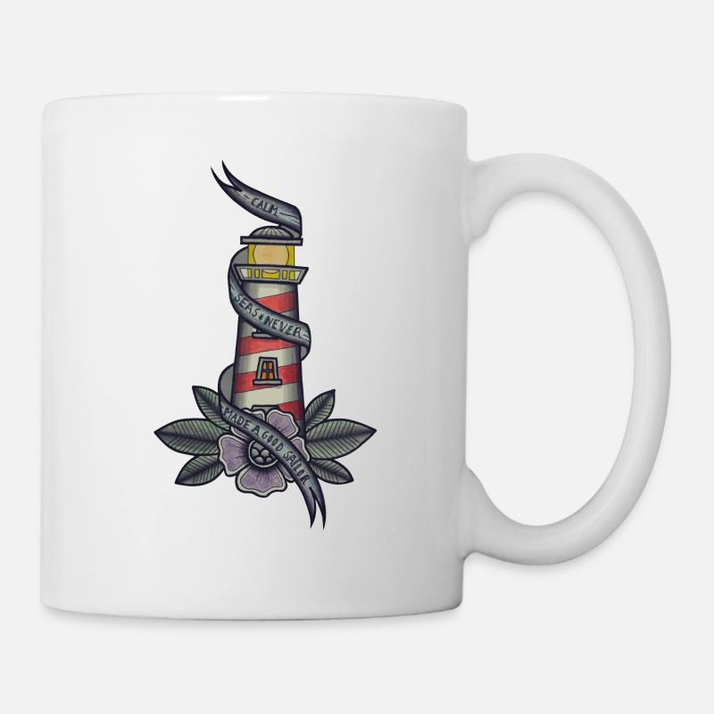 Leuchtturm Old School Tattoo - Tasse - Weiß