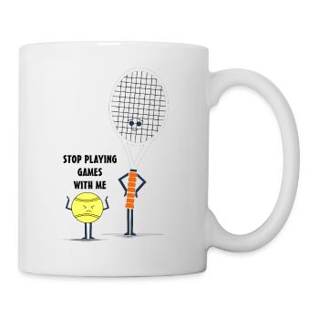 Funny tennis picture cartoon bat ball saying - Mug - white - Right