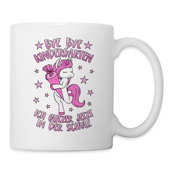 Einhorn Bye Bye Kindergarten Glitzer Schule Rosa - Tasse - Weiß - Rechts