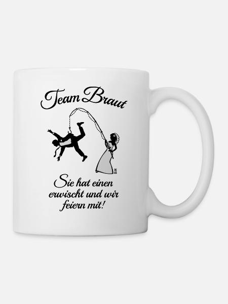 Team Braut Ehemann Angeln + Spruch (JGA / 2C) - Tasse - Weiß