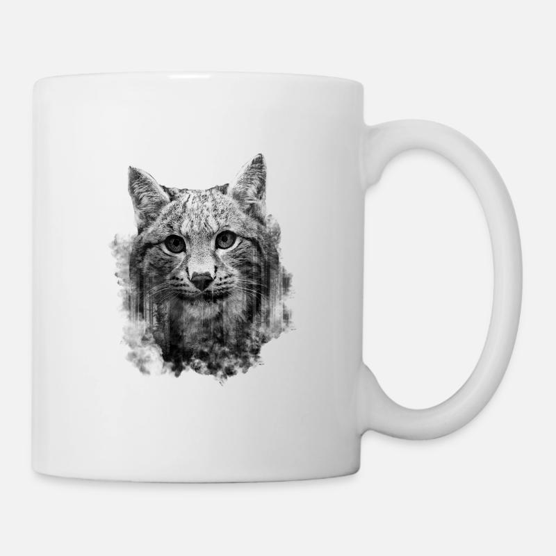 Katze Luchs - Cooles Doppelbelichtungs-Design - Tasse - Weiß