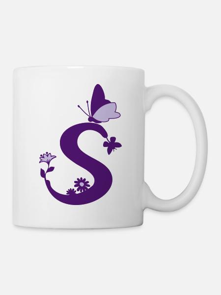 Butterfly Decoration Letter Initial S - Mug - white