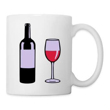 Weinflasche und Weinglas - Tasse - Weiß - Rechts