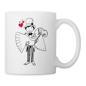 Cartoon bride and groom heart bride groom wedding marriage - Mug - white - Right